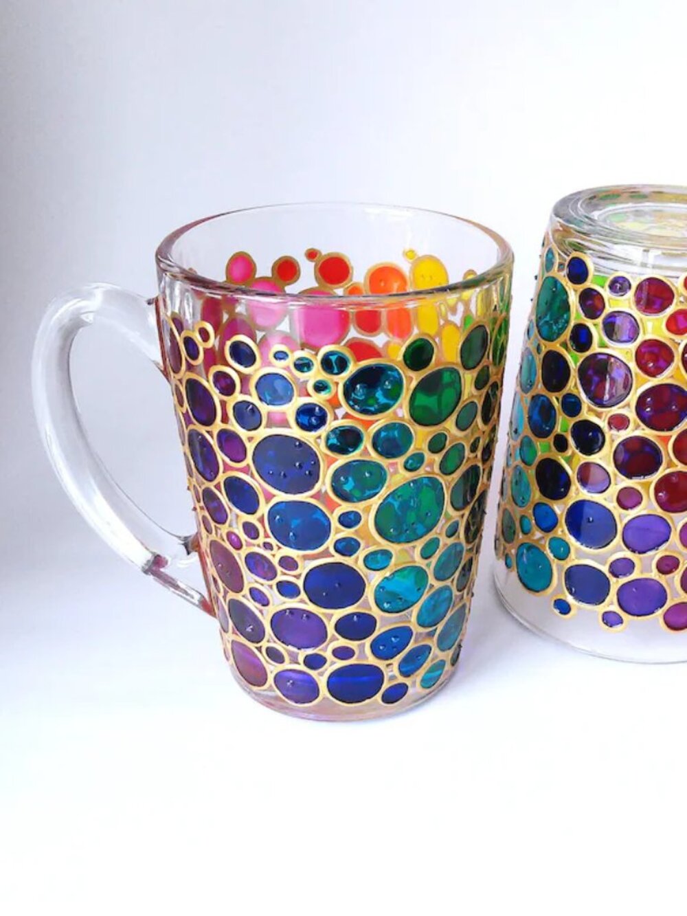 NWOT ArtMasha Brovary, Ukraine Handmade Rainbow Bubble Mug/Red, Purple and Blue